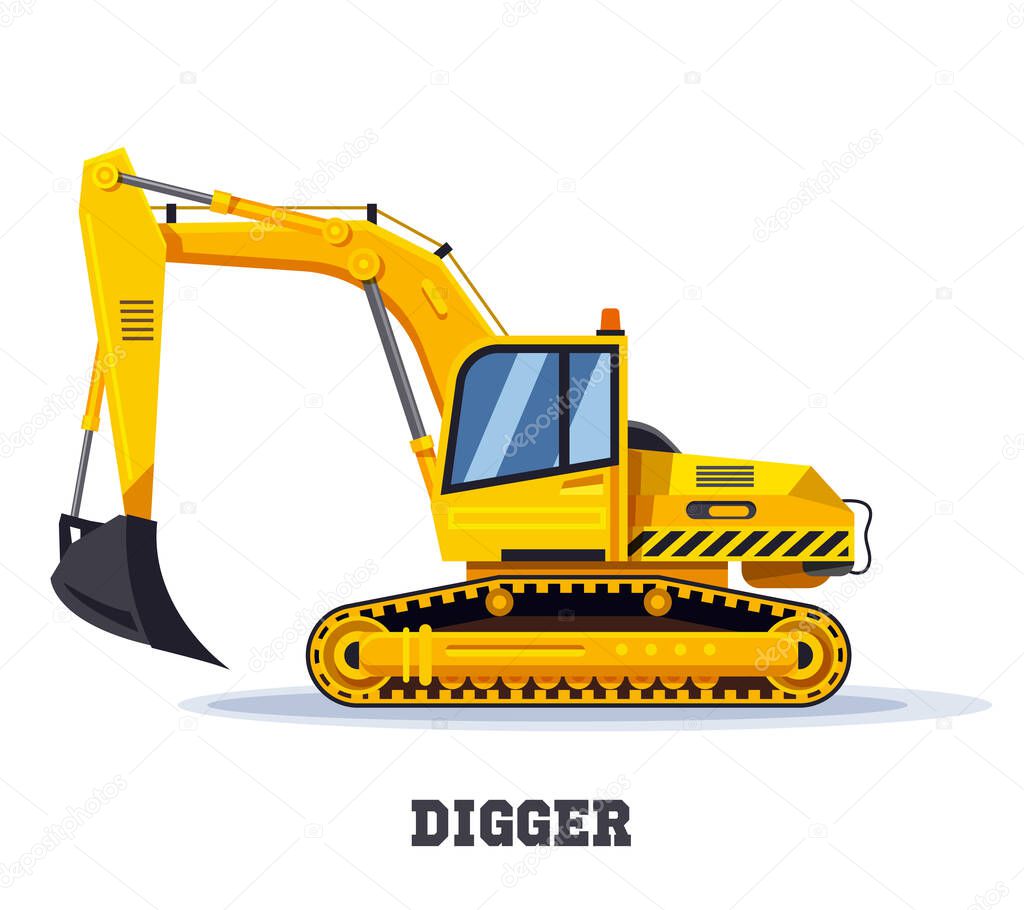 Digger excavator truck or backhoe tractor icon