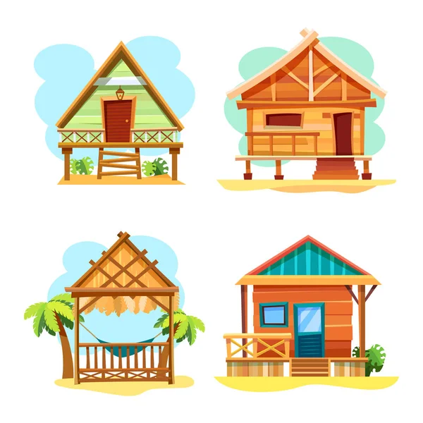 Cabaña de playa o isla resort casa, bungalow — Vector de stock