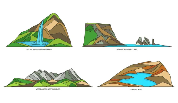 Islanda set natura, monumenti e parchi nazionali — Vettoriale Stock