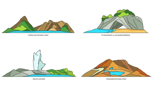 Naturdenkmäler und Nationalparks in Neuseeland — Stockvektor