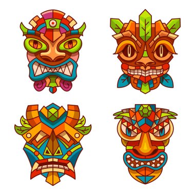 Totem pole mask set, religious ethnic idols clipart