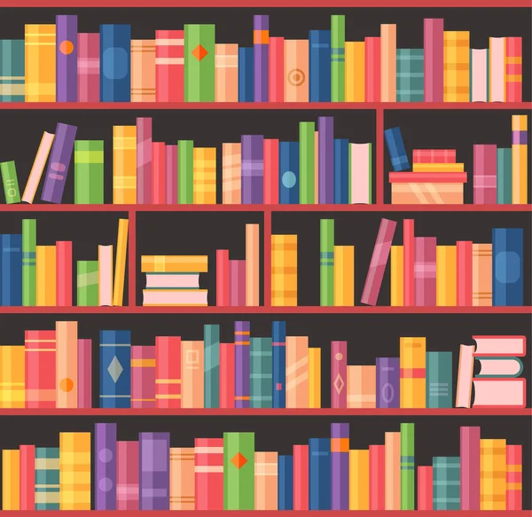 Книжкова шафа або книжкова полиця, бібліотека книг або книгарня — стоковий вектор