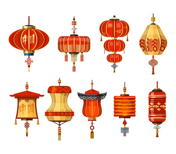 Lámparas de linterna chinas, decoración de año nuevo de China — Archivo Imágenes Vectoriales