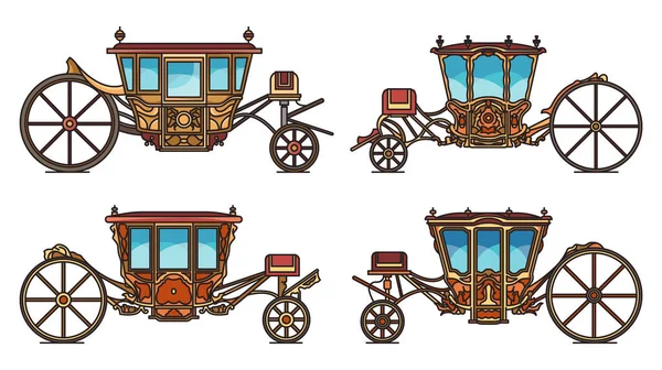 중세의 왕실 마차 아이콘 세트, 역 코치 — 스톡 벡터