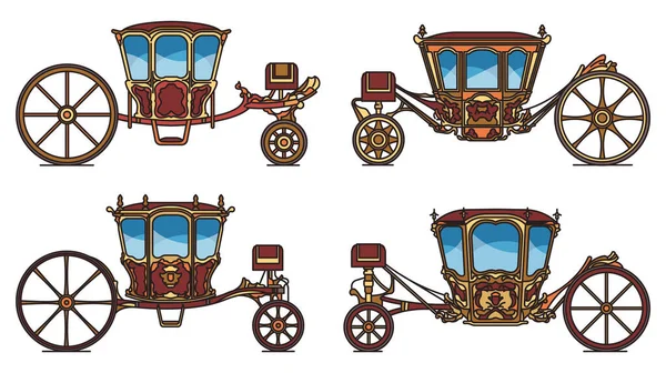 Bruiloft koets set, omtrek retro koninklijke wagen — Stockvector