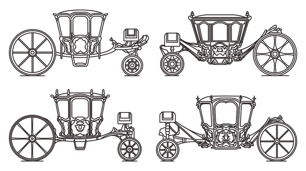 Bruiloft koets set, omtrek retro koninklijke wagen — Stockvector