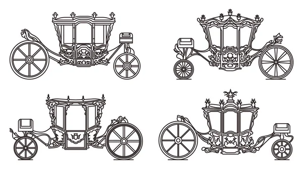 Outline royal wheel transport, vintage icon set Royalty Free Stock Vectors