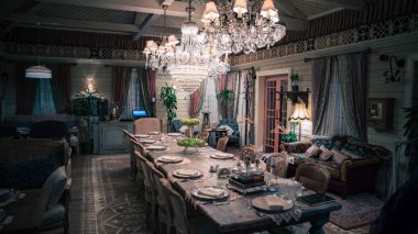Bakü, Azerbaycan - Nisan 2018: Rahat bir ev Restoran Mari Vanna bir retro Rusya ve Sovyet daire stilize Bakıda, iç detay