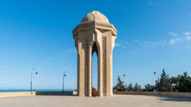 Bakü, Azerbaycan - Nisan 2018: Shahidlar anıt, morial plak Ermenistan Azerbaycan özel savaş Bakü Azerbaycan