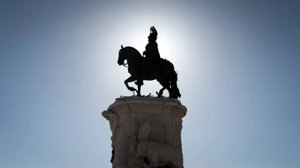 Lisbon Portekiz Nisan 2018 Kral John Atlı Siluet Heykel Kare — Stok fotoğraf