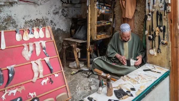 Fès Marokkó 2018 Április Kézművesek Medina Fez Városban Működő Hagyományos — Stock Fotó
