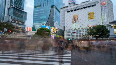 Tokyo, Japonya - Ağustos 2018: bulanık tanımlanamayan yayalar Shibuya Crossing: Tokyo, Japan, yürüyüş