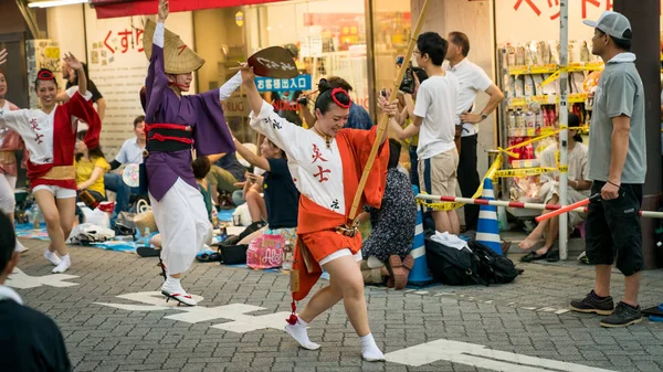 Tokyo Japan August 2018 Japanese Performers Dancing Traditional Awaodori Dance — Stock Photo, Image