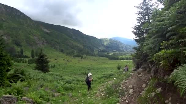 Artvin Turkije Juli 2018 Unidentified Trekking Groep Wandelen Natuur Gorgit — Stockvideo