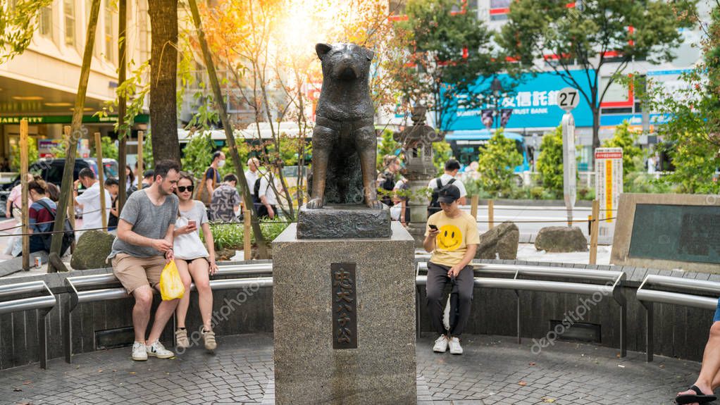 Tokio, Japón Agosto de 2018 Estatua conmemorativa de Hachiko. La historia del perro Akita se