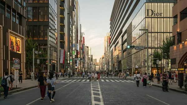 Tokyo, Japonya - Ağustos 2018: Alışveriş bölgesi Ginza arabalar için Pazar günleri kapatan ve bir yaya sokağında olur ünlü Chuo Dori Caddesi ile