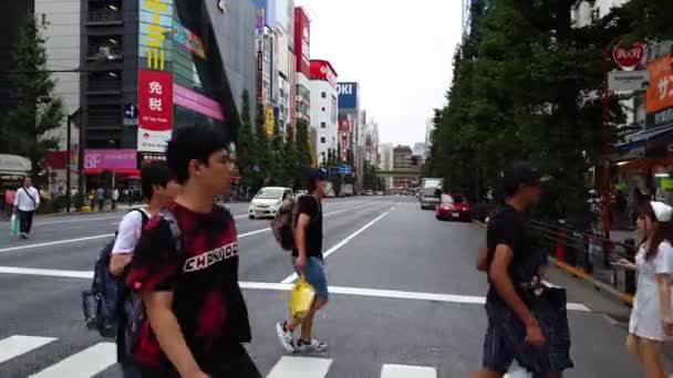 高層ビルとカラフルなライトや不明の人が 東京都と夜のメイン通りの東京 2018年 秋葉原地区 — ストック動画