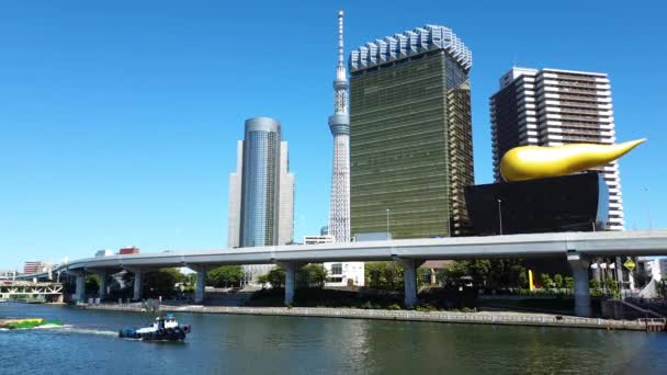 Tokyo Japan August 2018 Asahi Breweries Headquarters Building Asahi Flame — Stock Video