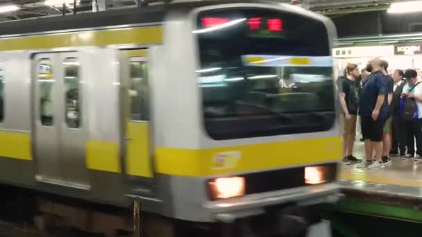 Tokio Japón Agosto 2018 Tren Llega Una Estación Metro Mientras — Vídeos de Stock