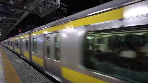 Tokio Japonsko Srpen 2018 Vlak Přijíždí Nástupiště Stanice Metra Zatímco — Stock video