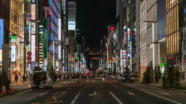 Tokyo Japonya Ağustos 2018 Alışveriş Bölgesi Ginza Gece Ünlü Chuo — Stok fotoğraf