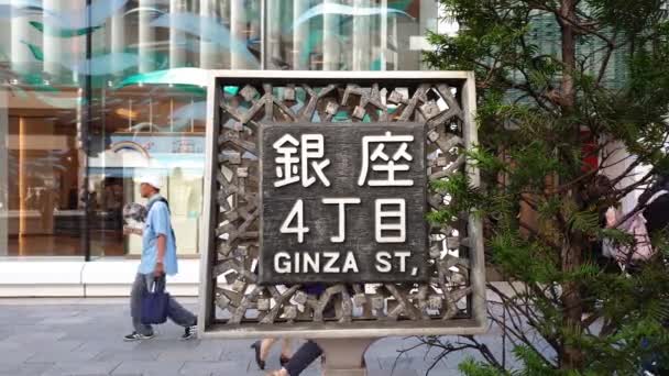 Tokyo Japan August 2018 Close Distinctive Street Sign Board Ginza — Stock Video