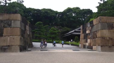 Tokyo, Japonya - Ağustos 2018: İmparatorluk Sarayı'nda Doğu bahçe içinde yürüyüş vurdu bir gimbal