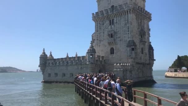Lisbon Portugal April 2018 Pemandangan Menara Belem Tepi Sungai Tejo — Stok Video