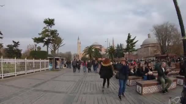 Istanbul Turquía Diciembre 2018 Santa Sofía Plaza Sultanahmet Hiperlapso — Vídeos de Stock