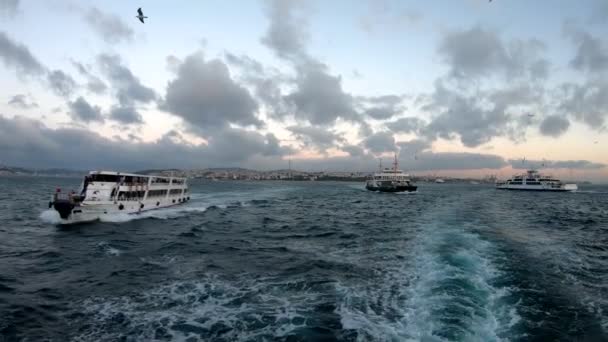 Istanbul Turki Desember 2018 Kapal Feri Dan Kapal Yang Mengangkut — Stok Video