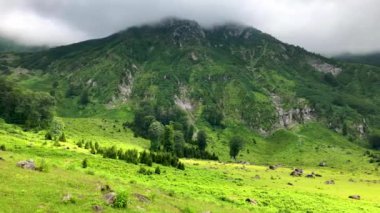 Artvin, Türkiye - Temmuz 2018: Gorgit Yaylası ile eski evleri ve yeşil vadi Karadeniz bölgesinde, Artvin, Türkiye