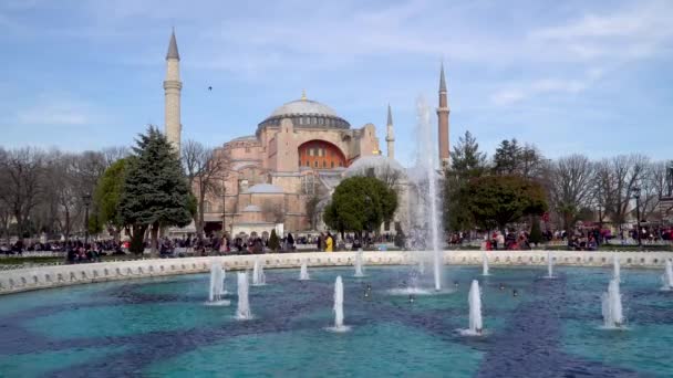 イスタンブール トルコ 2019 アヤソフィアアヤソフィア観光群衆とスルタンアフメット広場公園で イスタンブール トルコ — ストック動画