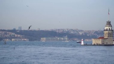 İstanbul, Türkiye-Mart 2019: Boğaziçi 'nde İstanbul şehir manzarası ve feribot