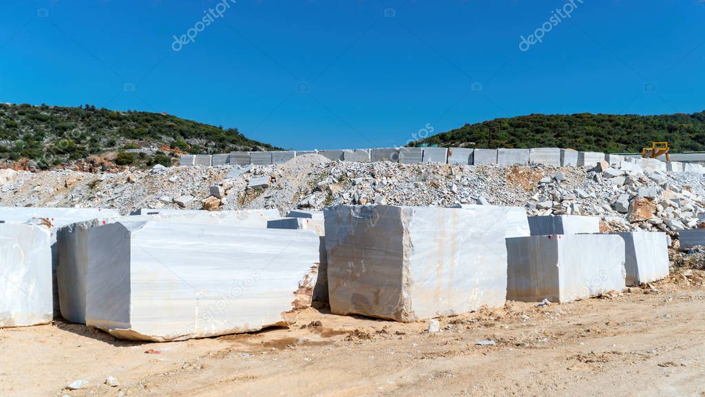 Marble blocks extracted from a quarry in Marmara island, Balikesir, Turkey