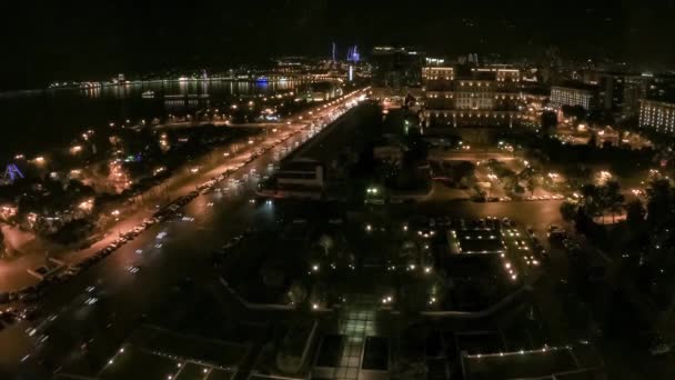 Azerbejdżan Baku 2019 Lipca Nocny Widok Miasto Baku Timelapse Ruchem — Wideo stockowe