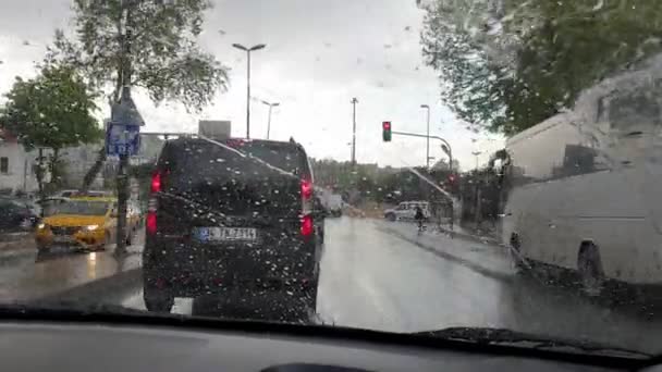 Istanbul Törökország Június 2019 Vezetés Esőben Isztambulban Kilátás Belülről Autó — Stock videók