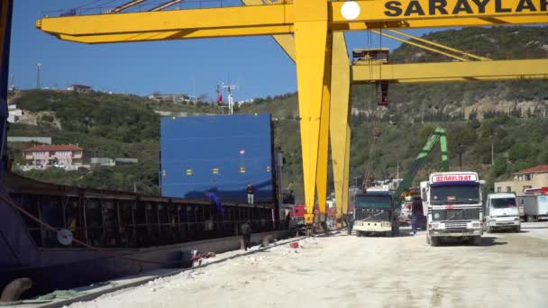 Marmara Island Türkei April 2019 Marmorblöcke Werden Hafen Von Marmara — Stockvideo