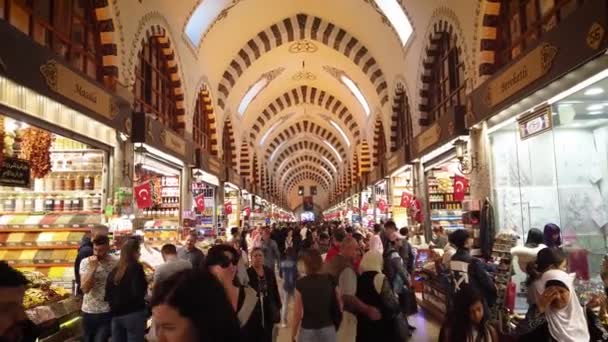 Istanbul Turkije Oktober 2019 Winkels Drukte Van Mensen Egyptische Spice — Stockvideo