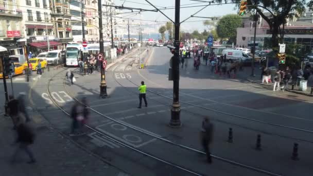 Istanbul Türkei Oktober 2019 Zeitraffer Der Straßenbahnhaltestelle Sirkeci Und Der — Stockvideo