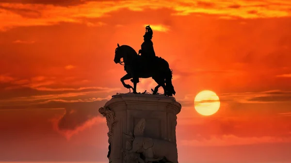 Lisboa Portugal Novembro 2019 Silhueta Estátua Equestre Rei João Praça — Fotografia de Stock