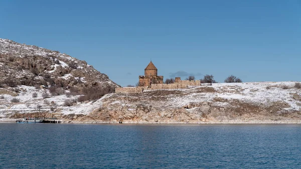 Isla Akdamar Van Turquía Febrero 2020 Isla Akdamar Iglesia Surp —  Fotos de Stock