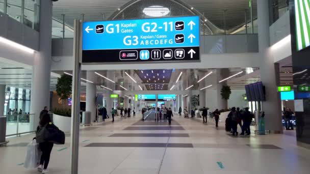 Κωνσταντινούπολη Τουρκία Φεβρουάριος 2020 Σήμανση Πυλών Πτήσης Στο Αεροδρόμιο Της — Αρχείο Βίντεο