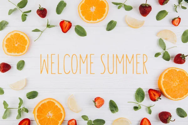 Welcome Summer Concept Colorful Flat Lay Pattern Made Citrus Fruits — Stock Photo, Image