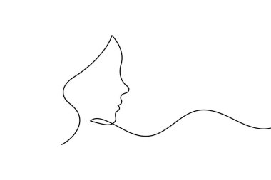 Kadın çizimlerinden biri minimalist sanata bakıyor. Basit bir kadın portresi. Devamlı çizgi çizimi.