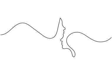 Kadın çizimlerinden biri minimalist sanata bakıyor. Basit bir kadın portresi. Devamlı çizgi çizimi.