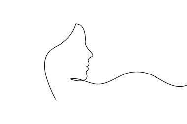 Kadın çizimlerinden biri minimalist sanata bakıyor. Basit bir kadın portresi. Devamlı çizgi çizimi.