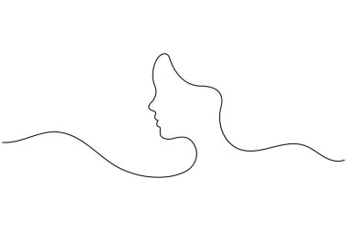 Kadın çizimlerinden biri minimalist sanata bakıyor. Basit bir kadın portresi. Devamlı çizgi çizimi.