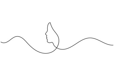 Kadın çizimlerinden biri minimalist sanata bakıyor. Basit bir kadın portresi. Devamlı çizgi çizimi.