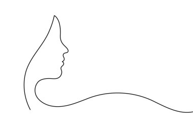 Kadın çizimlerinden biri minimalist sanata bakıyor. Basit bir kadın portresi. Devamlı çizgi çizimi.