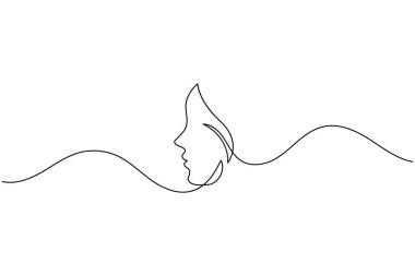 Kadın çizimlerinden biri minimalist sanata bakıyor. Basit bir kadın portresi. Devamlı çizgi çizimi.